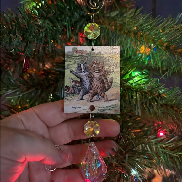 Louis wain tabby cat Christmas ornament, Louis wain tabby cat Suncatcher decor - Picture 2 of 9